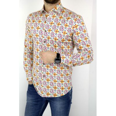 MCQUEEN Koszula męska witraż kwiaty żółte MC025 | Sklep GriShop.eu | Koszule