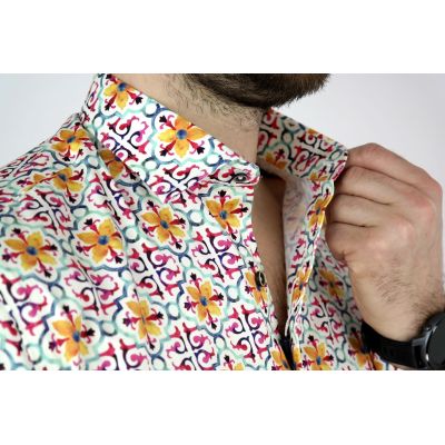 MCQUEEN Koszula męska witraż kwiaty żółte MC025 | Sklep GriShop.eu | Koszule