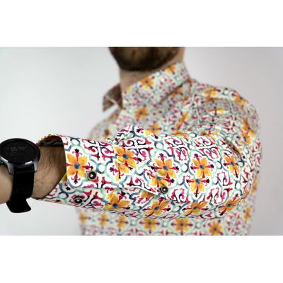 MCQUEEN Koszula męska witraż kwiaty żółte MC025 | Sklep GriShop.eu | Koszule