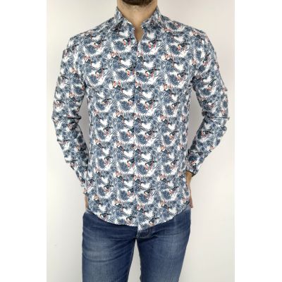 MCQUEEN Koszula męska liście ptaki MC024 | Sklep GriShop.eu | Koszule