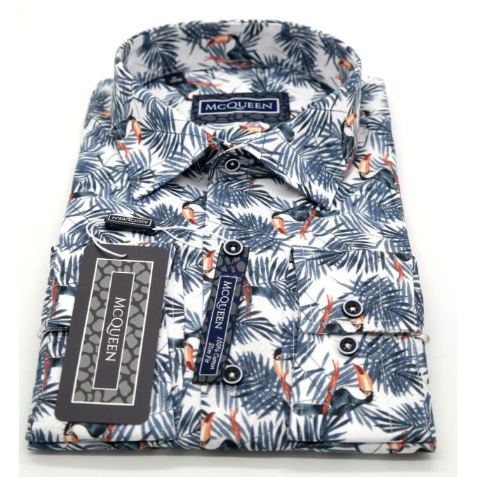 MCQUEEN Koszula męska liście ptaki MC024 | Sklep GriShop.eu | Koszule