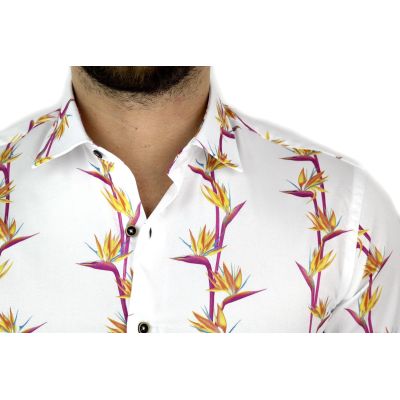 MCQUEEN Koszula męska biała w kwiaty MC021 | Sklep GriShop.eu | Koszule