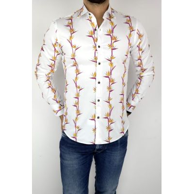 MCQUEEN Koszula męska biała w kwiaty MC021 | Sklep GriShop.eu | Koszule