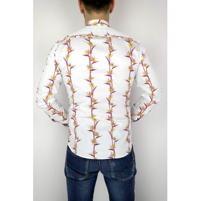 MCQUEEN Koszula męska biała w kwiaty MC021 | Sklep GriShop.eu | Koszule