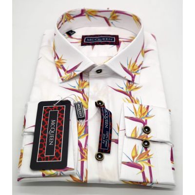MCQUEEN Koszula męska biała w kwiaty MC021 | Sklep GriShop.eu | Koszule