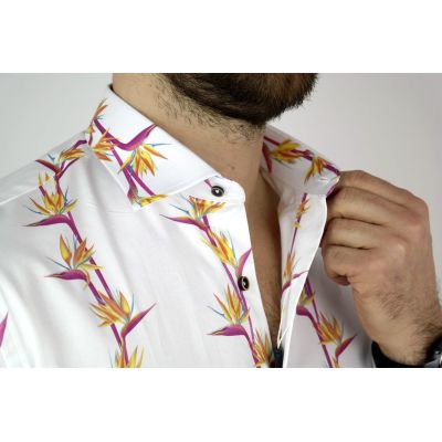 MCQUEEN Koszula męska biała w kwiaty MC021 | Sklep GriShop.eu | Koszule