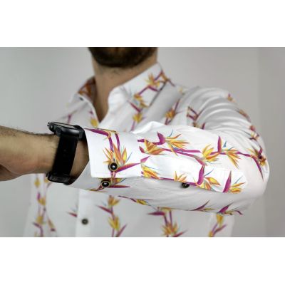 MCQUEEN Koszula męska biała w kwiaty MC021 | Sklep GriShop.eu | Koszule