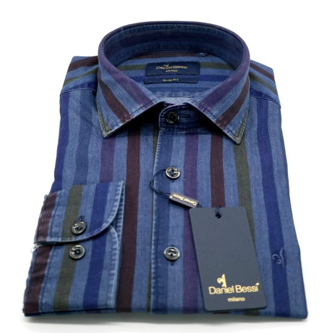 DANIEL BESSI Koszula męska fb531 JEANS KOLOROWE PASKI | Sklep GriShop.eu | Koszule