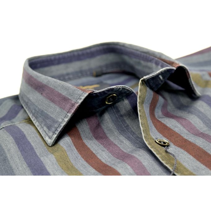 DANIEL BESSI Koszula męska fb531 JEANS KOLOROWE PASKI | Sklep GriShop.eu | Koszule
