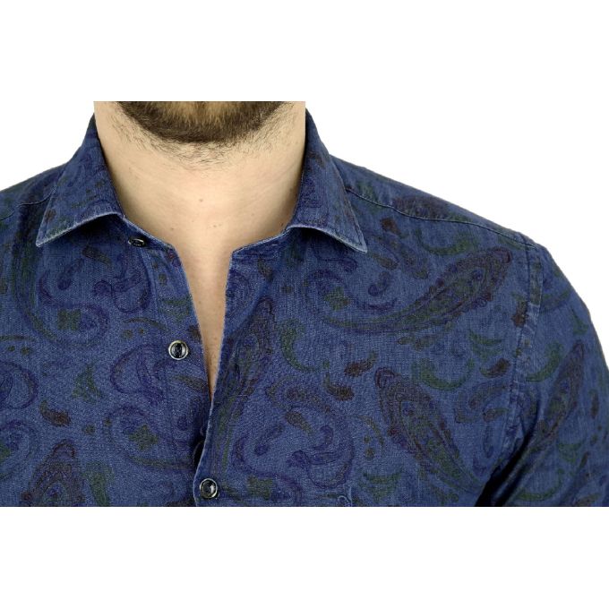 DANIEL BESSI Koszula męska fb530 Jeans Dżins kwiaty | Sklep GriShop.eu | Koszule