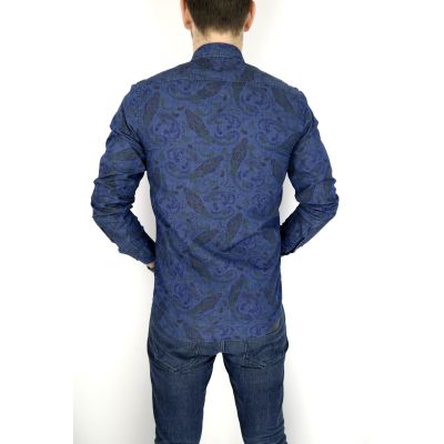DANIEL BESSI Koszula męska fb530 Jeans Dżins kwiaty | Sklep GriShop.eu | Koszule