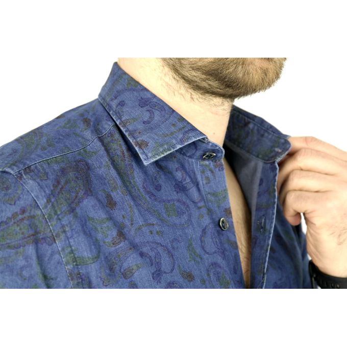 DANIEL BESSI Koszula męska fb530 Jeans Dżins kwiaty | Sklep GriShop.eu | Koszule