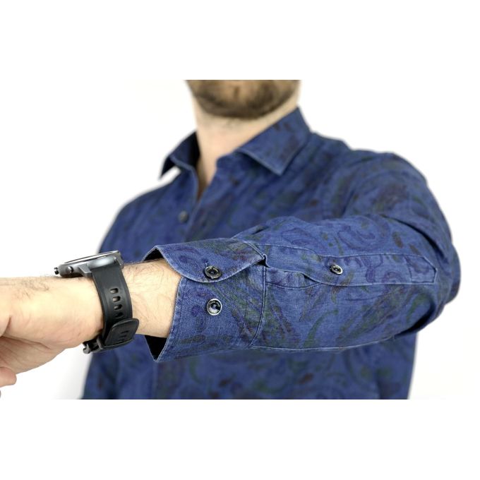 DANIEL BESSI Koszula męska fb530 Jeans Dżins kwiaty | Sklep GriShop.eu | Koszule