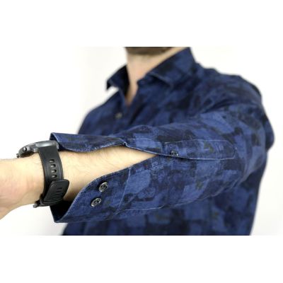 DANIEL BESSI Koszula męska fb528 Dżinsowa w kwiaty krata jeans | Sklep GriShop.eu | Koszule