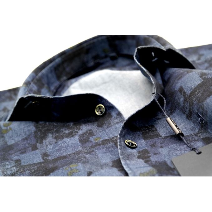 DANIEL BESSI Koszula męska fb528 Dżinsowa w kwiaty krata jeans | Sklep GriShop.eu | Koszule