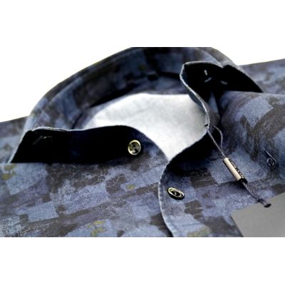 DANIEL BESSI Koszula męska fb528 Dżinsowa w kwiaty krata jeans | Sklep GriShop.eu | Koszule
