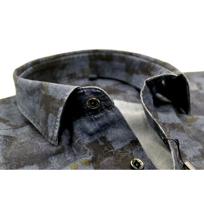 DANIEL BESSI Koszula męska fb528 Dżinsowa w kwiaty krata jeans | Sklep GriShop.eu | Koszule