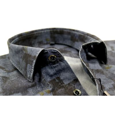 DANIEL BESSI Koszula męska fb528 Dżinsowa w kwiaty krata jeans | Sklep GriShop.eu | Koszule