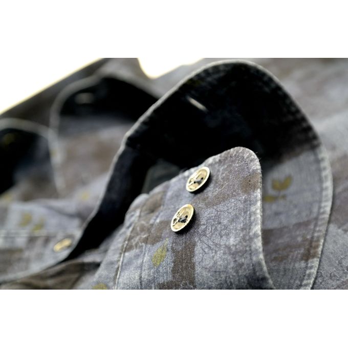 DANIEL BESSI Koszula męska fb528 Dżinsowa w kwiaty krata jeans | Sklep GriShop.eu | Koszule