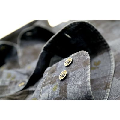 DANIEL BESSI Koszula męska fb528 Dżinsowa w kwiaty krata jeans | Sklep GriShop.eu | Koszule