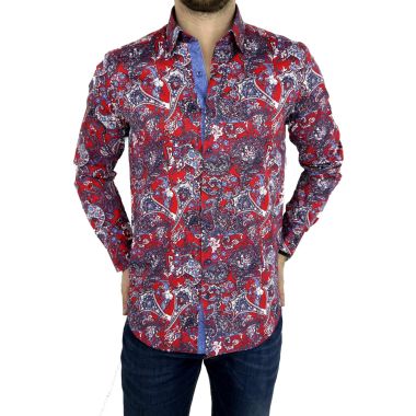 DANIEL BESSI Koszula męska fb481 kwiaty czerwona | Sklep GriShop.eu | Koszule 2