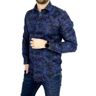 DANIEL BESSI Koszula męska fb529 jeans, dżins, kwiaty, panterka | Sklep GriShop.eu | Koszule