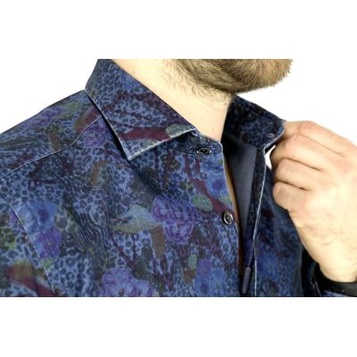 DANIEL BESSI Koszula męska fb529 jeans, dżins, kwiaty, panterka | Sklep GriShop.eu | Koszule