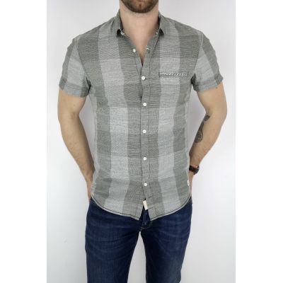 TOM TAILOR Koszula męska krótki rękaw pasy/krata khaki KTT03 | Sklep GriShop.eu | Koszule