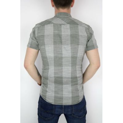 TOM TAILOR Koszula męska krótki rękaw pasy/krata khaki KTT03 | Sklep GriShop.eu | Koszule