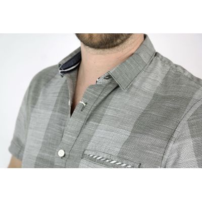 TOM TAILOR Koszula męska krótki rękaw pasy/krata khaki KTT03 | Sklep GriShop.eu | Koszule