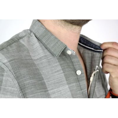 TOM TAILOR Koszula męska krótki rękaw pasy/krata khaki KTT03 | Sklep GriShop.eu | Koszule