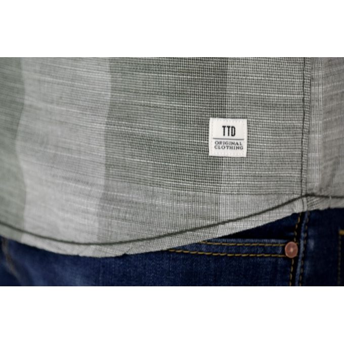 TOM TAILOR Koszula męska krótki rękaw pasy/krata khaki KTT03 | Sklep GriShop.eu | Koszule