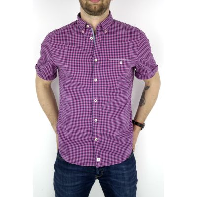 MARC O'POLO Koszula męska krótki rękaw krata róż KMP13 | Sklep GriShop.eu | Koszule