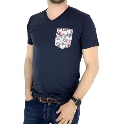 GIOVANNI PERA T-shirt męski serek granat puzzle TGP20 | Sklep GriShop.eu | Koszulki