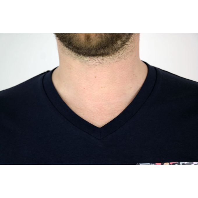 GIOVANNI PERA T-shirt męski serek granat puzzle TGP20 | Sklep GriShop.eu | Koszulki