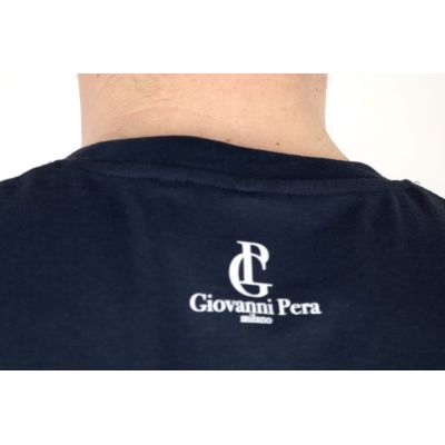 GIOVANNI PERA T-shirt męski serek granat puzzle TGP20 | Sklep GriShop.eu | Koszulki