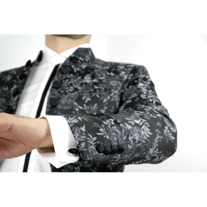 GIOVANNI PERA marynarka męska kwiaty róże srebrne MGP2 | Sklep GriShop.eu | Marynarki