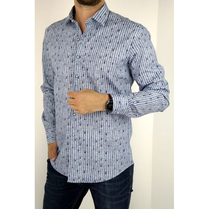 MCQUEEN Koszula męska MC033 prążki niebieska | Sklep GriShop.eu | Koszule