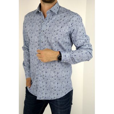 MCQUEEN Koszula męska MC033 prążki niebieska | Sklep GriShop.eu | Koszule