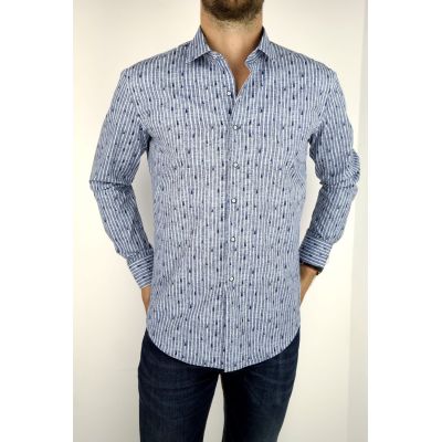 MCQUEEN Koszula męska MC033 prążki niebieska | Sklep GriShop.eu | Koszule