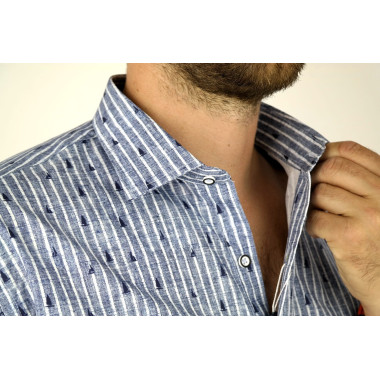 MCQUEEN Koszula męska MC033 prążki niebieska