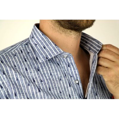 MCQUEEN Koszula męska MC033 prążki niebieska | Sklep GriShop.eu | Koszule