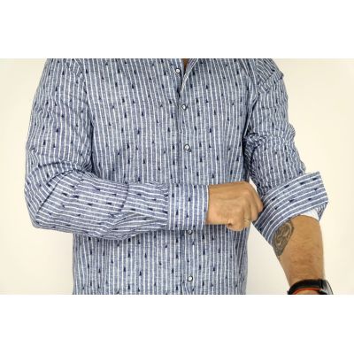 MCQUEEN Koszula męska MC033 prążki niebieska | Sklep GriShop.eu | Koszule