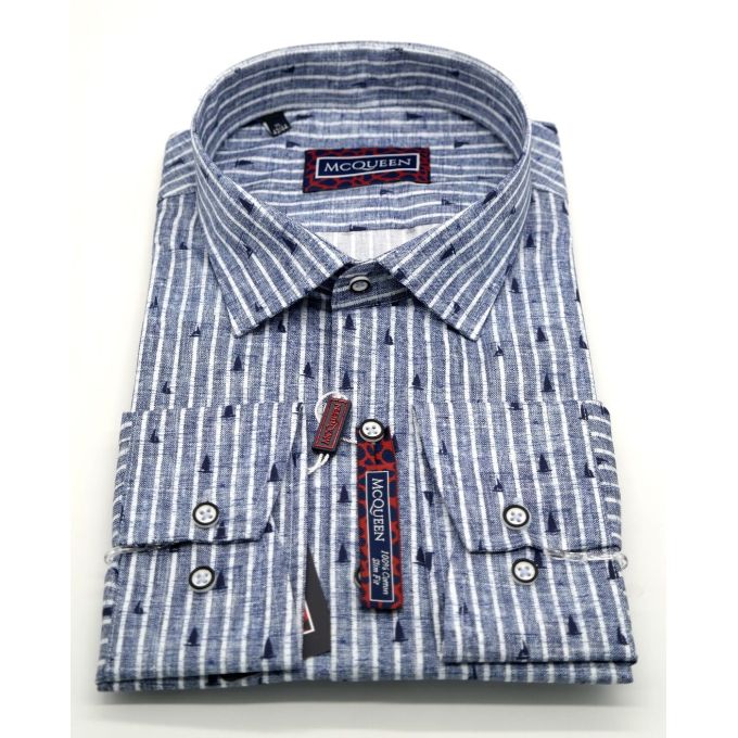 MCQUEEN Koszula męska MC033 prążki niebieska | Sklep GriShop.eu | Koszule