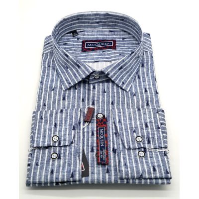MCQUEEN Koszula męska MC033 prążki niebieska | Sklep GriShop.eu | Koszule