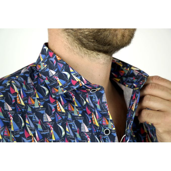 MCQUEEN Koszula męska MC035 żaglówki granat | Sklep GriShop.eu | Koszule