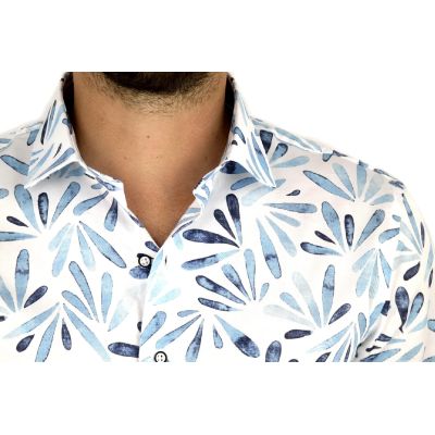 MCQUEEN Koszula męska MC039 biała błękit wzór | Sklep GriShop.eu | Koszule