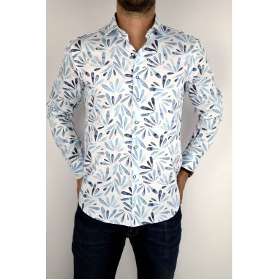 MCQUEEN Koszula męska MC039 biała błękit wzór | Sklep GriShop.eu | Koszule