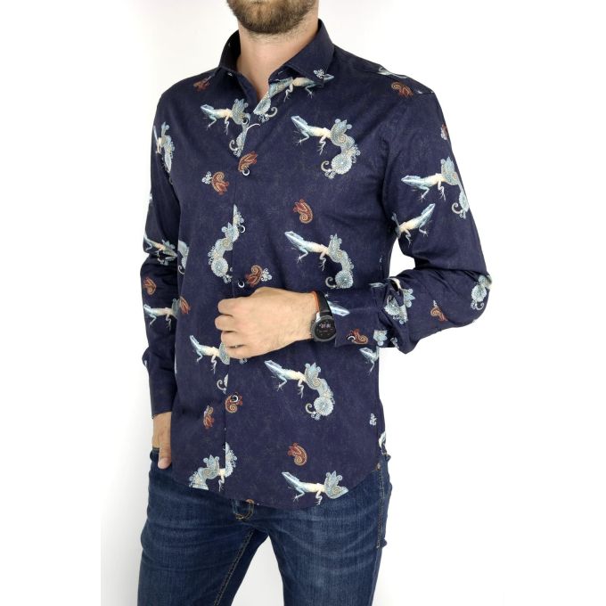 MCQUEEN Koszula męska MC046 granat jaszczurka | Sklep GriShop.eu | Koszule