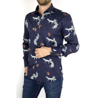 MCQUEEN Koszula męska MC046 granat jaszczurka | Sklep GriShop.eu | Koszule